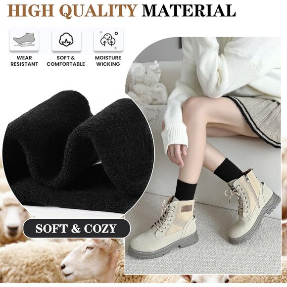 Womens Merino Wool Black B Socks 5 Pairs Warm Thick Crew Cozy Winter Boot Socks - Picture 4 of 6